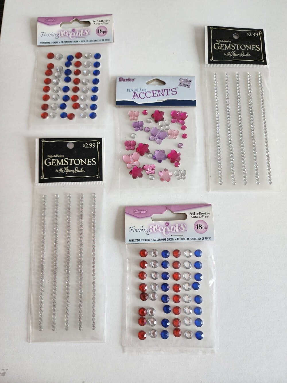 New LOT Gem Stickers Pink Red Blue + Scrapbook Embellishments Card Retired #25